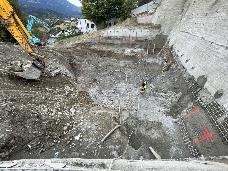 VS Fellengatter, Bildungszentrum, Aushub, Baugrube, Baugrubensicherung