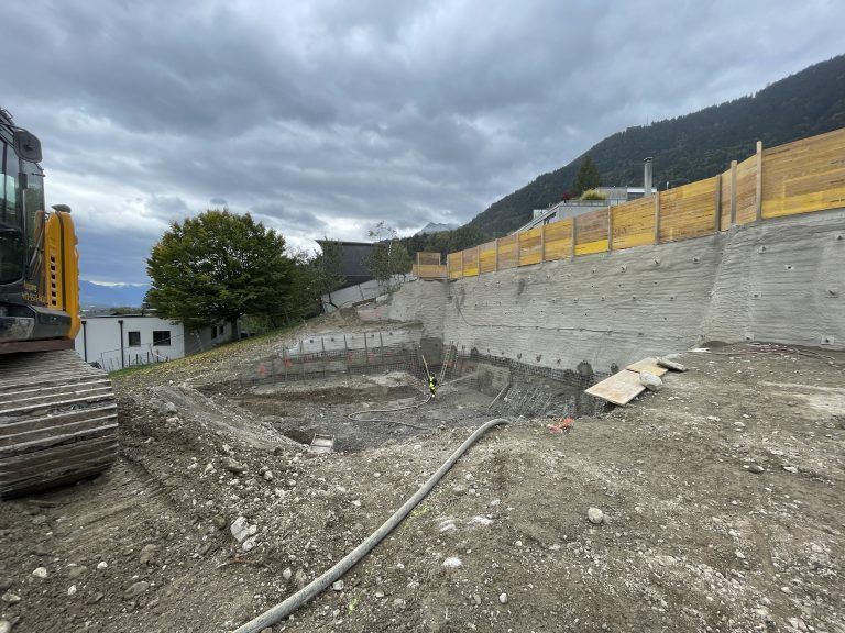 VS Fellengatter, Bildungszentrum, Aushub, Baugrube, Baugrubensicherung
