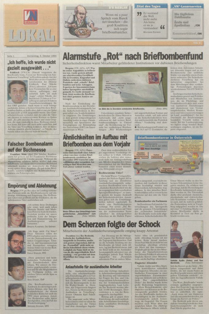 30 Jahre: Als Franz Fuchs eine Briefbombe nach Vorarlberg sandte