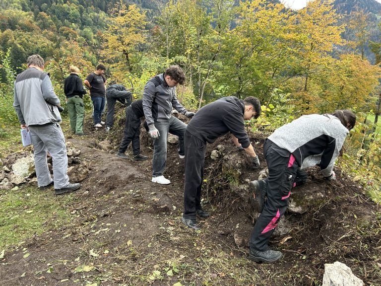 Mauerwerk wurde von Pflanzen befreit. - PTS-Schüler auf Schloss Glopper