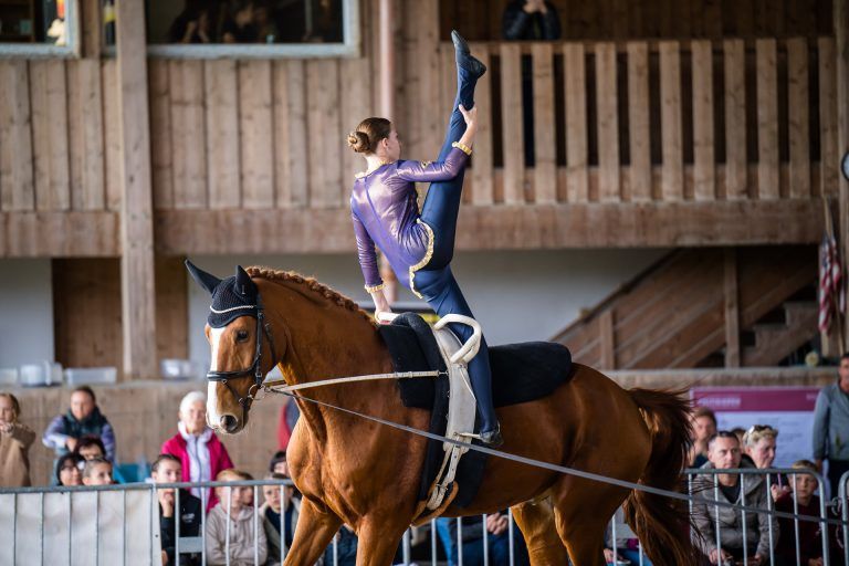Sophie Stangl vom VRZ Dornbirn auf dem Pferd "Fürstenberg". (Quelle: Marco Scheidecker) - Anmutig, akrobatische Übungen hoch zu Ross - Anmutig, akrobatische Übungen hoch zu Ross