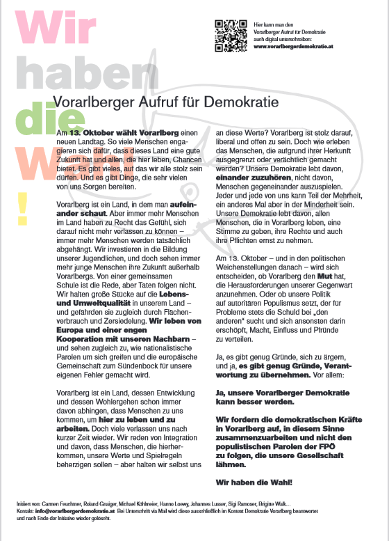 Ein Vorarlberger Aufruf für die Demokratie formiert sich