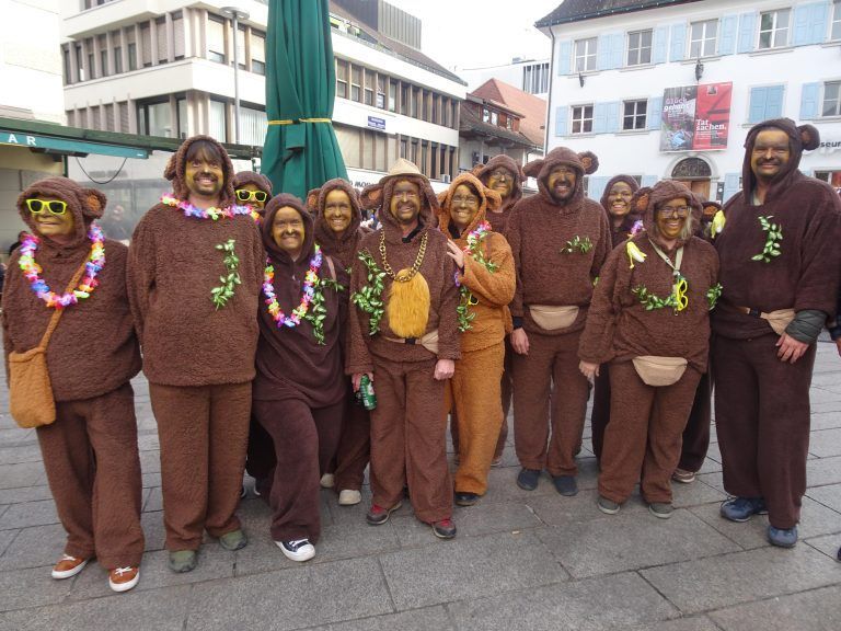 Die Hatler Fasnatzunft, die heuer wieder belebt wurde, kam als Affenbande. - Mit Vollgas in die fünfte Jahreszeit - 64. Dornbirner Fasching