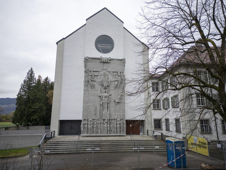 Einblick in Renovierungsarbeiten der Abteikirche Mehrerau Drohne Bild von oben Luftbild Luftaufnahme Drohnenfoto Drohnenbild