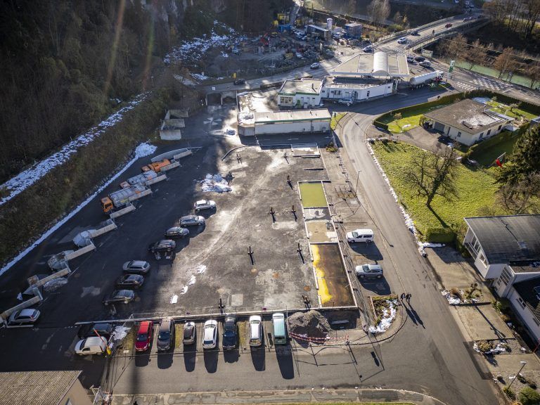 ASZ Sammelzentrum, Wiederaufbau Drohne Bild von oben Luftbild Luftaufnahme Drohnenfoto Drohnenbild