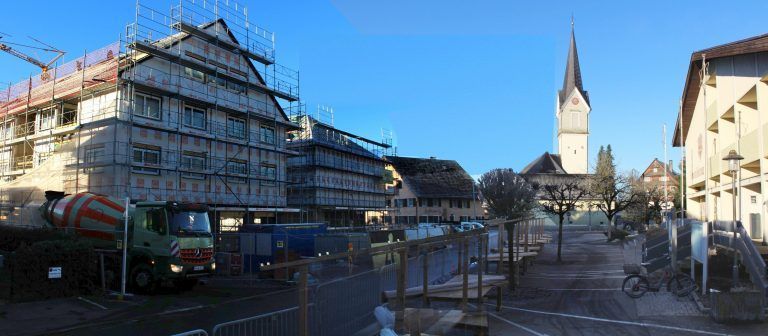 Hohenweiler Dorfzentrum im Zeitplan: Mit der Zentrumsverbauung entsteht auch ein größerer Raum für den Schul- bzw. Dorfplatz.
