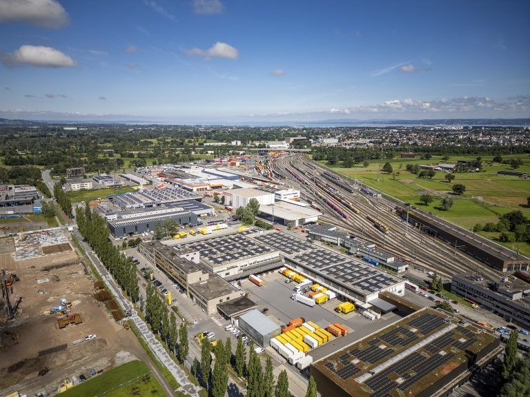 baustelle Wolfurt Güterbahnhof Drohne Bild von oben Luftbild Luftaufnahme Drohnenfoto Drohnenbild