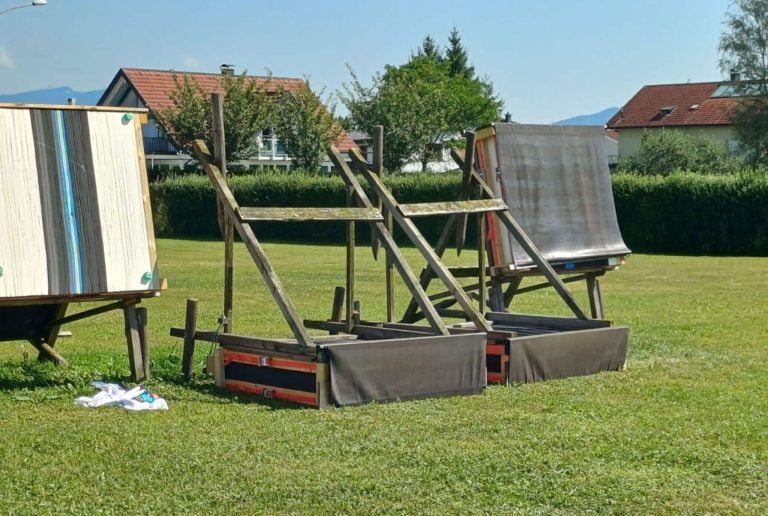 Bogensportclub Lustenau rüstet sich gegen Unwetter: Nach dem Sturm im August waren viele Stände zerstört. (BSC Lustenau)