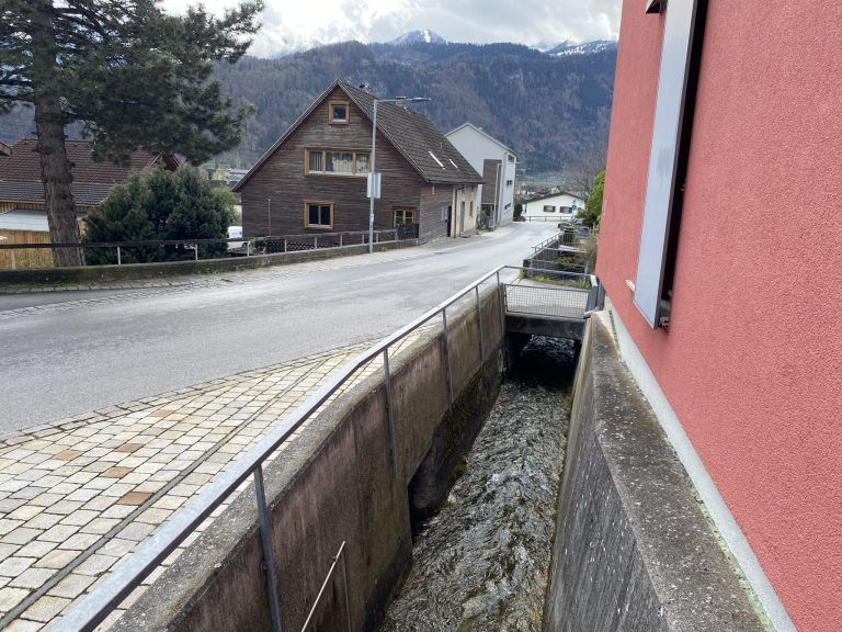 Hochwasserschutzgerinne, Verbauung, Mühlebach