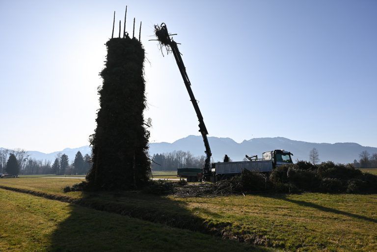 Tannenduft beim Eichele-Funken: Bei bestem Wetter baut die Funkenzunft an ihrem Naturfunken bei der Feldrast.