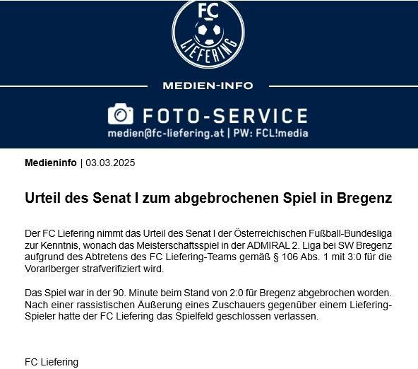 Deshalb heißt es jetzt 3:0 für Bregenz