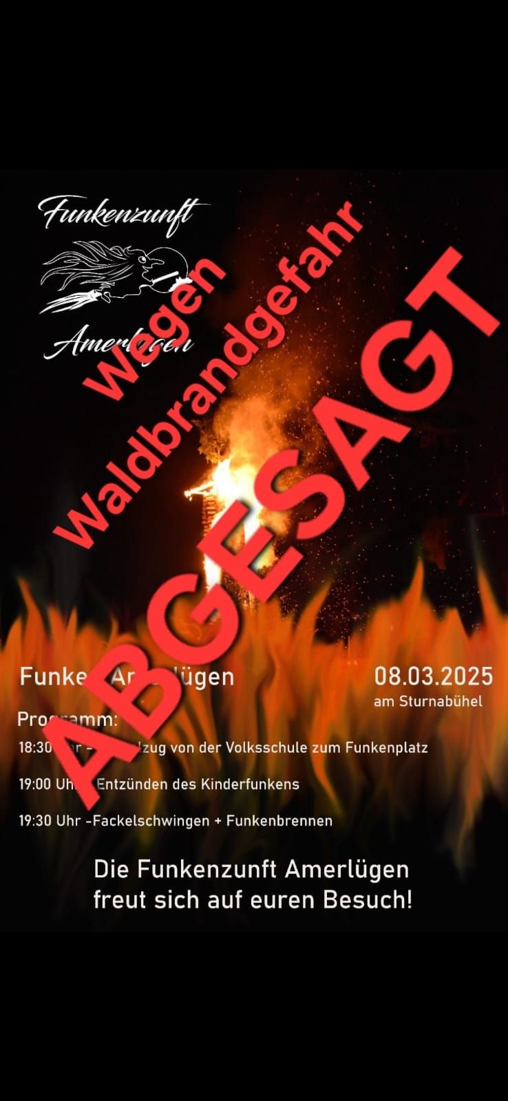 Funkenzunft Amerlügen, Funken, Absage