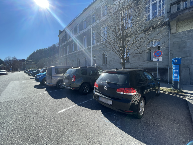 Landesgericht, Parkplatzsituation, Montfortbrücke Brückenbau