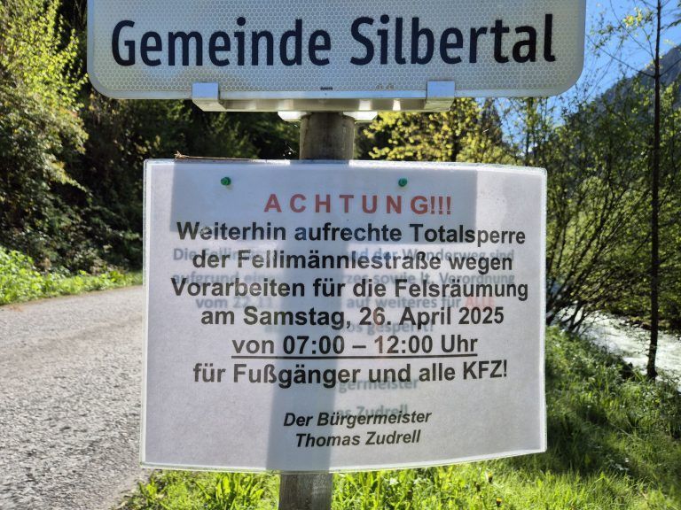 Silbertal, Sperre Fellimännlestraße, wegen Felssturz