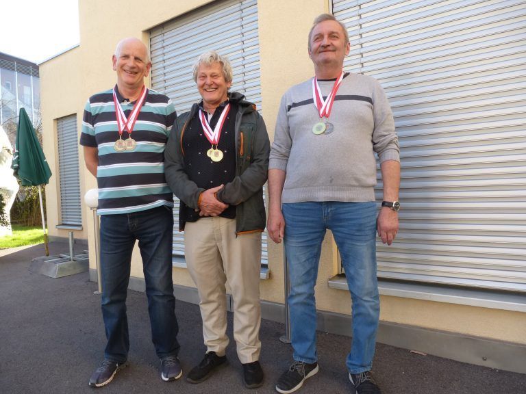 Die besten aus dem Land im Seniorenschach heißen Ingo Lais (3. Platz, links)  Günter Frick (1. Platz, Mitte), Ladislav Janko (2. Platz, rechts). (Quelle: Erich Peterlunger)
