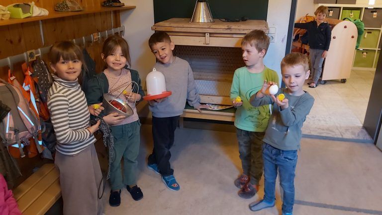 Ei, Ei, Ei! Ein Tag bei den Hühnern : Die Kindergartenkinder aus Watzenegg sind schon echte Hühnerprofis und warten jetzt sehnsüchtig auf ihre Küken.