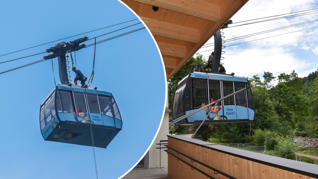Karrenseilbahn: Gondeln wieder in den Stationen