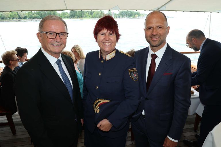 Bodenseeerlebnis für Prominenz: WK-Präs. Karlheinz Kopf, Polizeidir. Uta Bachmann und LR Marco Tittler.