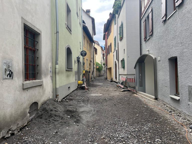Pflasterarbeiten Gymnasiumgasse, Sanierung der ältesten Kanalisation Vorarlbergs