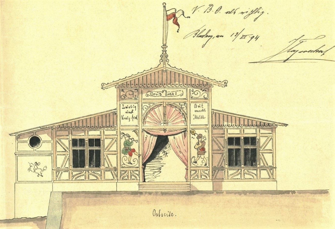 Die wunderschöne ostseitige Fassade ist leider nur auf dem Plan dokumentiert (StA Bludenz)