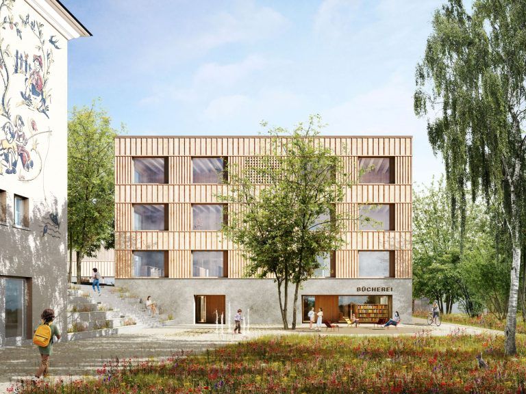 Erste Bauetappe für Schulcampus gestartet: Mit dem "Campusprojekt" will Hörbranz ein zukunftsfähiges Bildungsumfeld angepasst an die Anforderungen der Zeit schaffen. (Visualisierung Tobias Finckh)