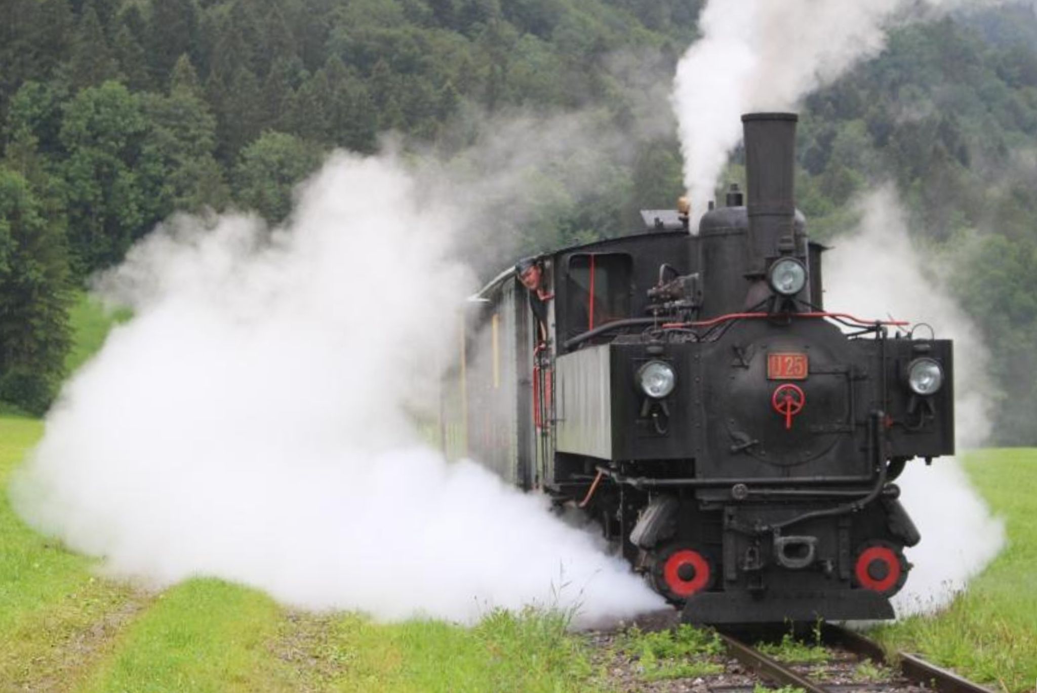 Die U 25, die 1902 schon den Eröffnungszug von Bregenz nach Bezau zog, macht auch 123 Jahre später zum 40-Jahr-Jubiläum der Museumsbahn noch ganz schön Dampf. PETER STRAUSS