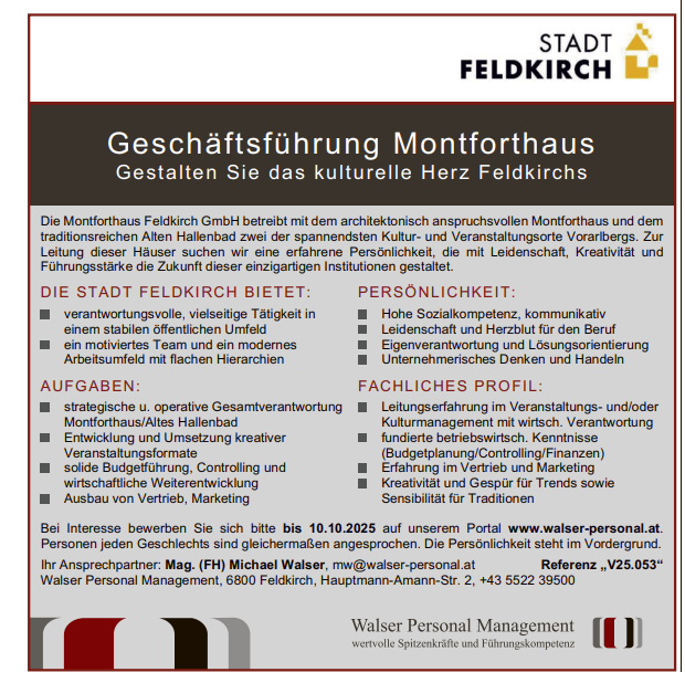 Feldkirch sucht neuen Geschäftsführer für das Montforthaus