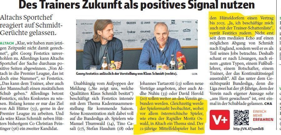 Altach holt Oswald, nur der Medizincheck fehlt