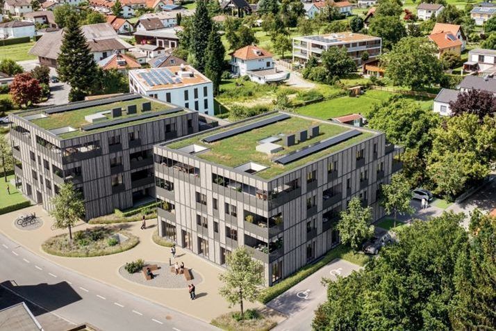 In der Visualisierung ist die Wohnanlage im Lauteracher Klosterquartier mit 33 Einheiten schon „fertig“.   