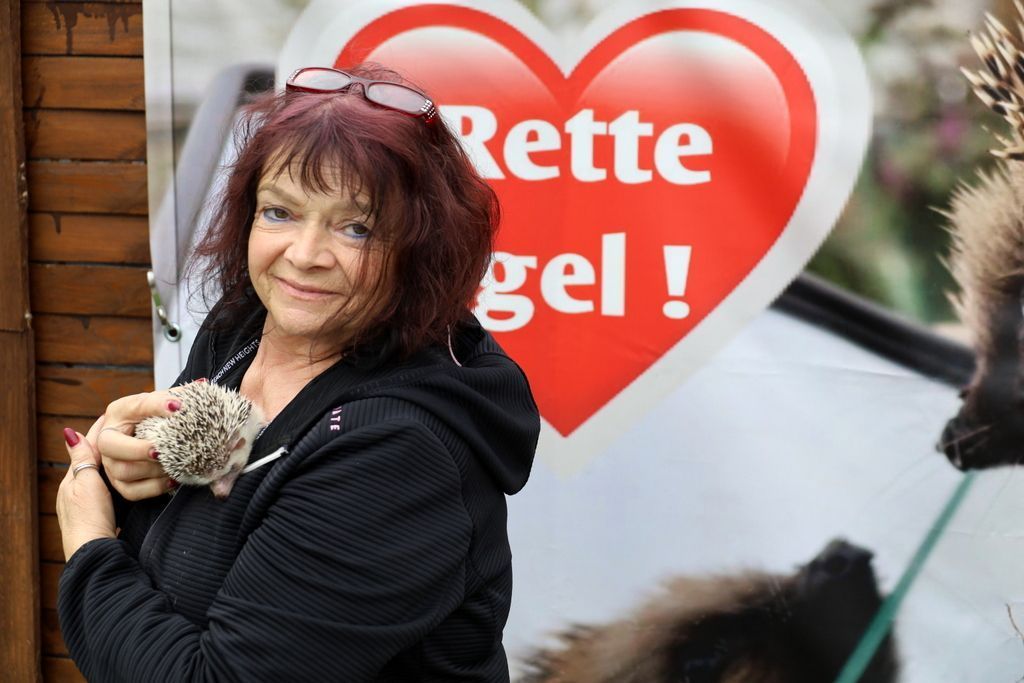 Adele Dornig mit einem Weißbauchigel