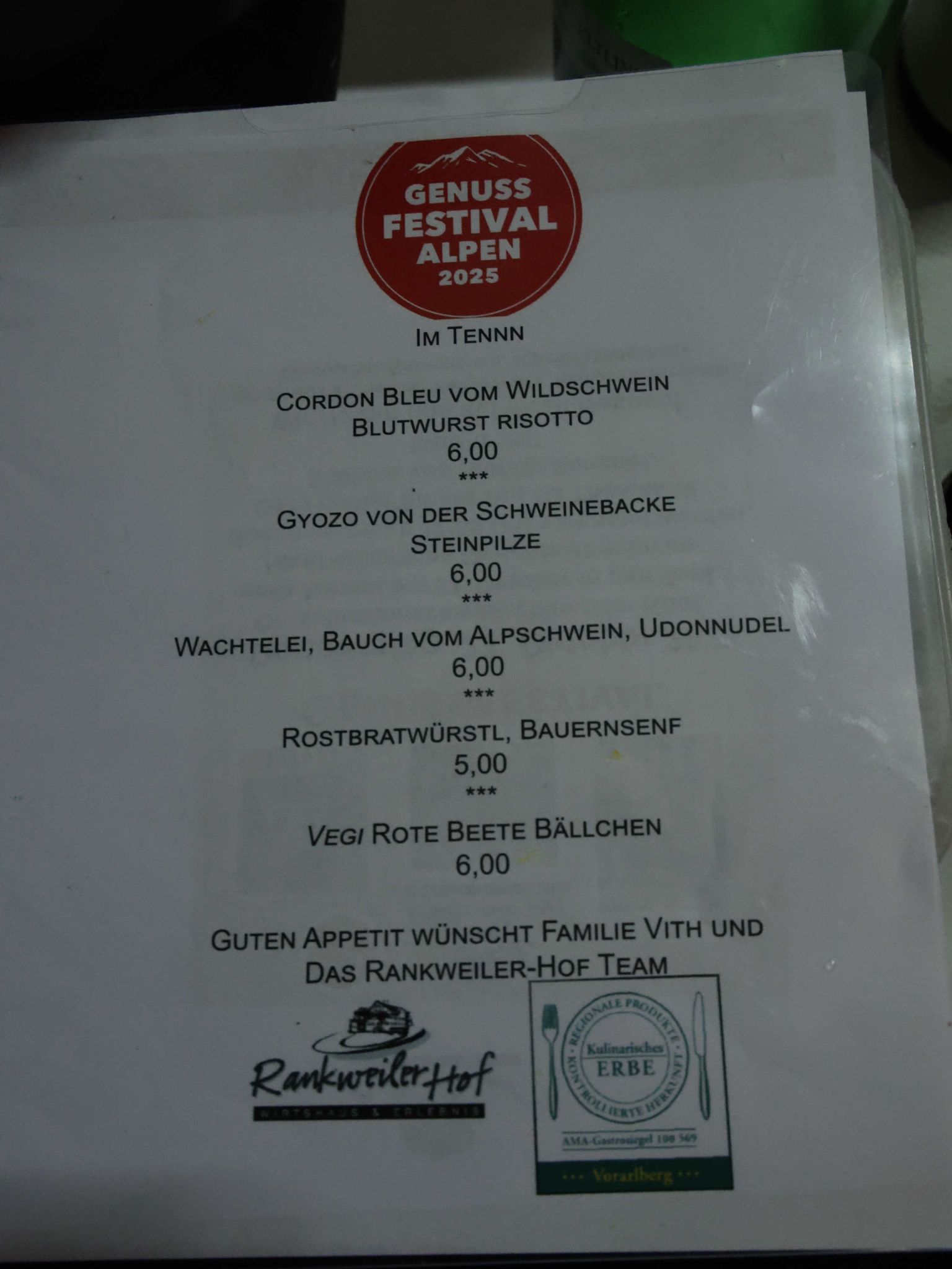 Die Tapas-Karte.
