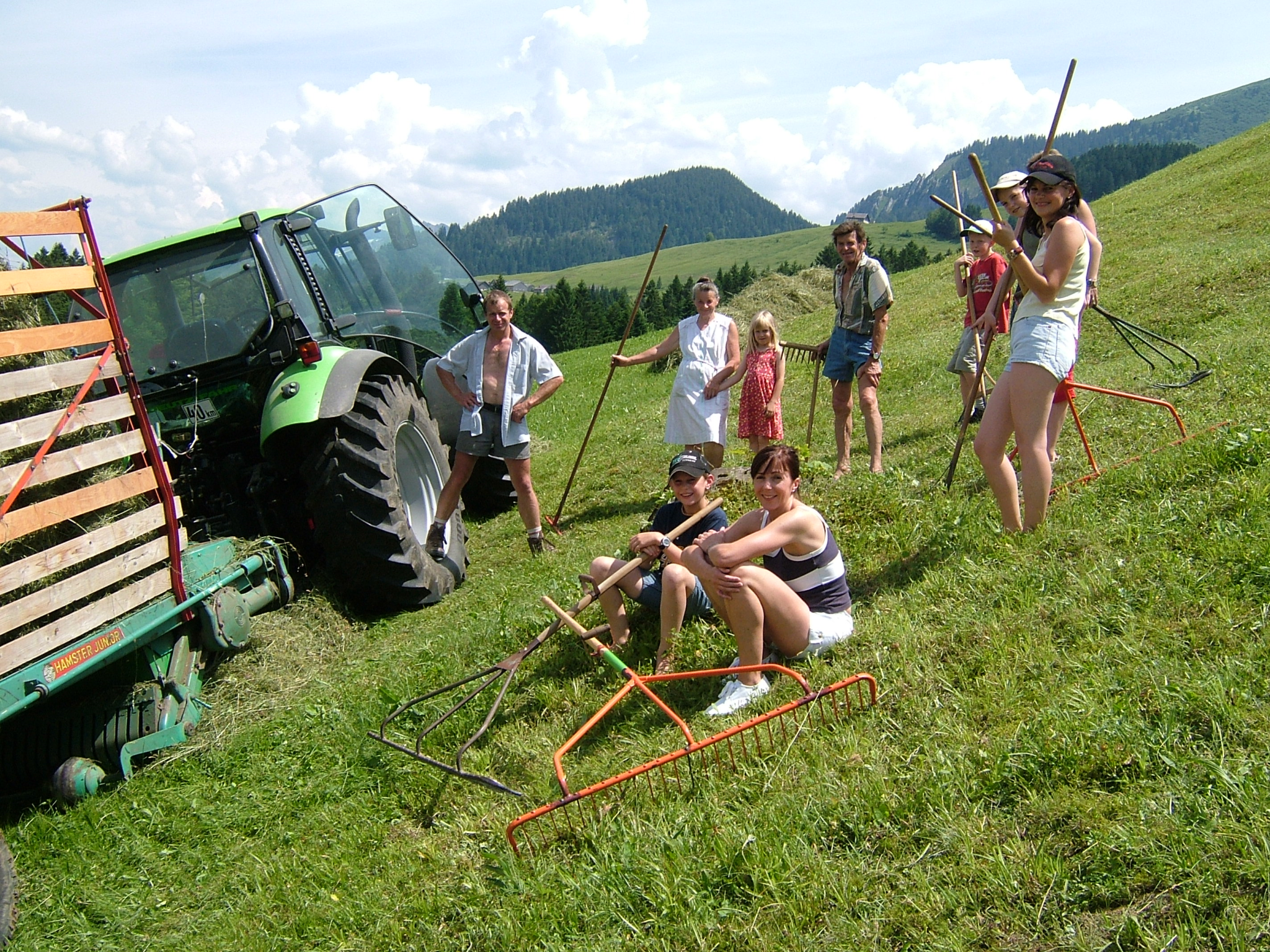 Luise mit ihrer Familie bei der Heuernte.