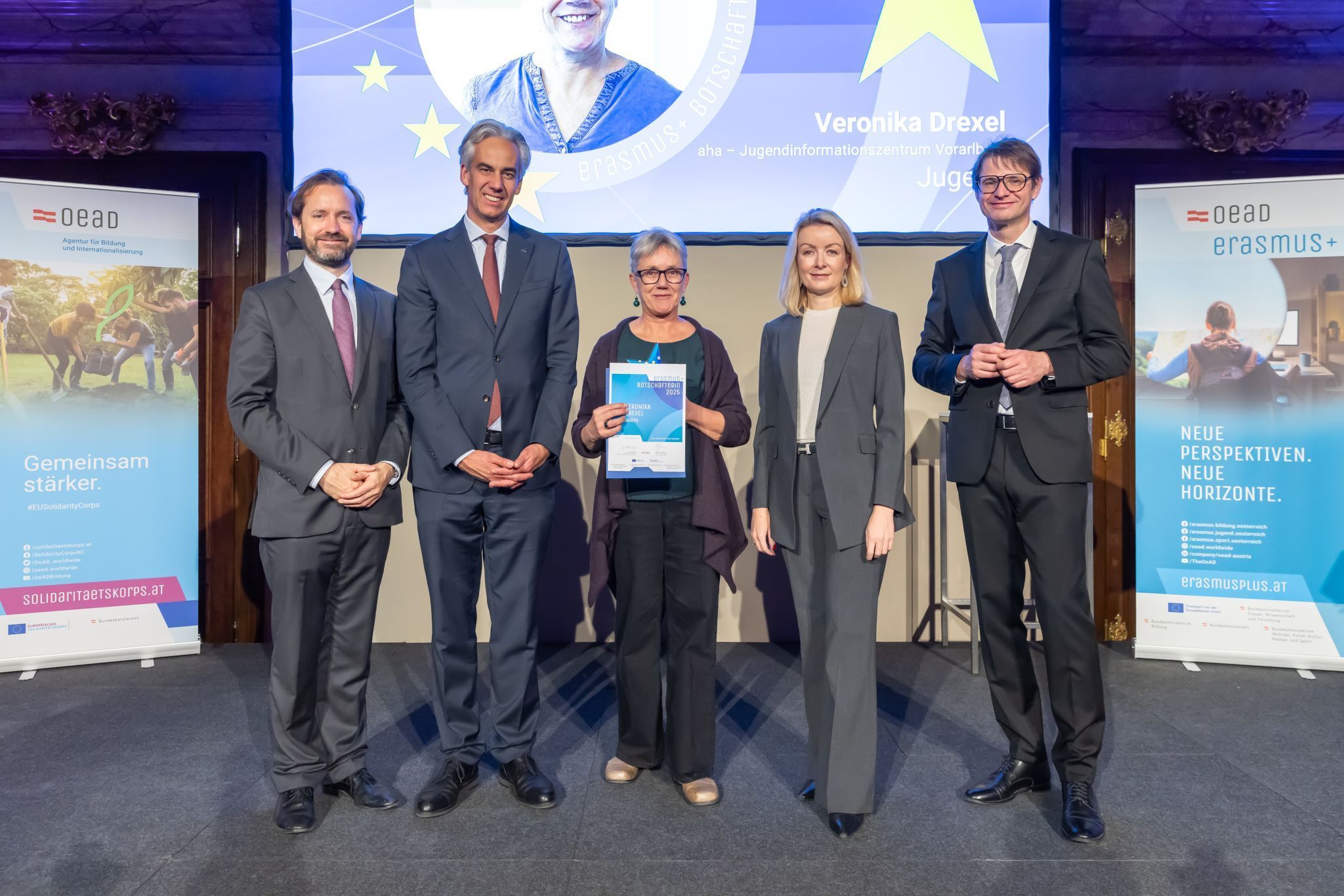 Bei den Erasmus+ und ESK Awards 2025 wurde Veronika Drexel als neue EU-Programmbotschafterin geehrt.@OeAD/APA-Fotoservice/Juhasz