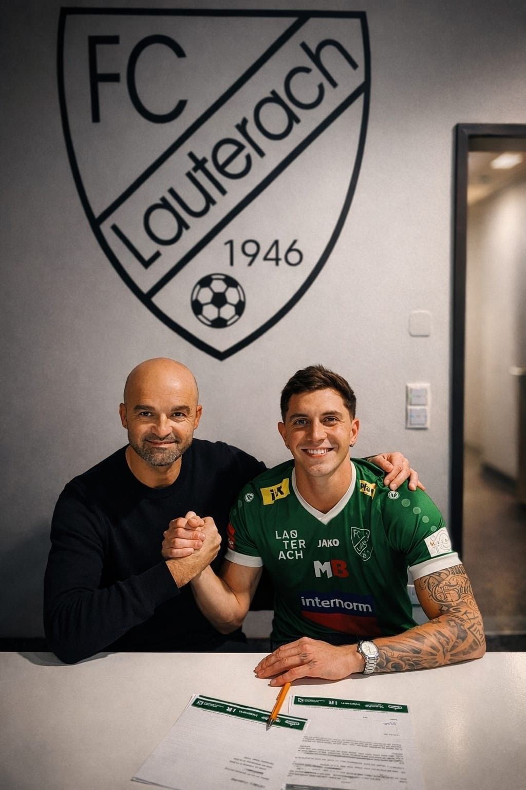 Lauterach Sportchef Zlatko Jurcevic mit Neuzugang Felipe Becegato de Mello.VEREIN