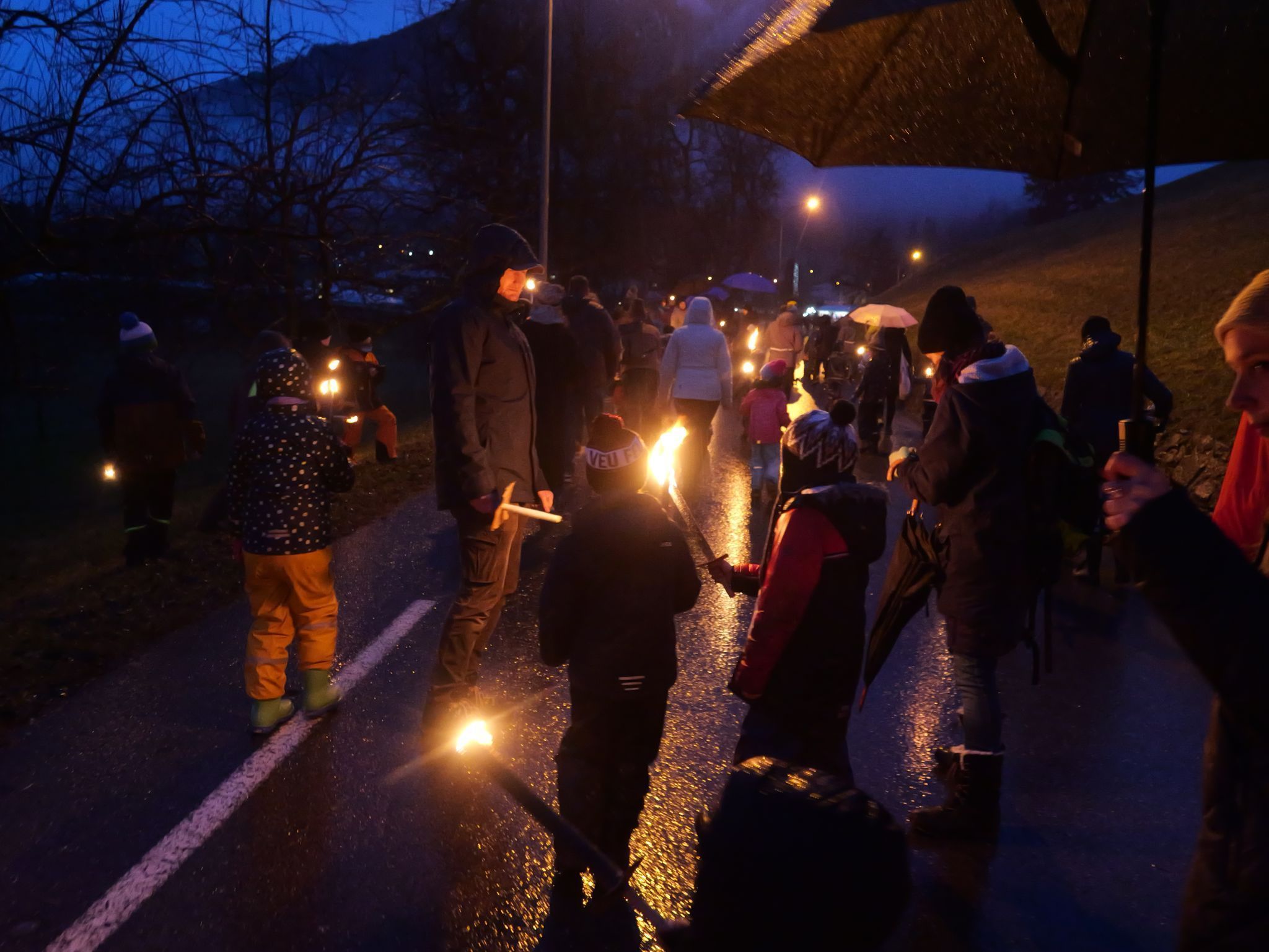 Der Fackelzug verwandelte Fellengatter in ein beeindruckendes Lichtermeer.