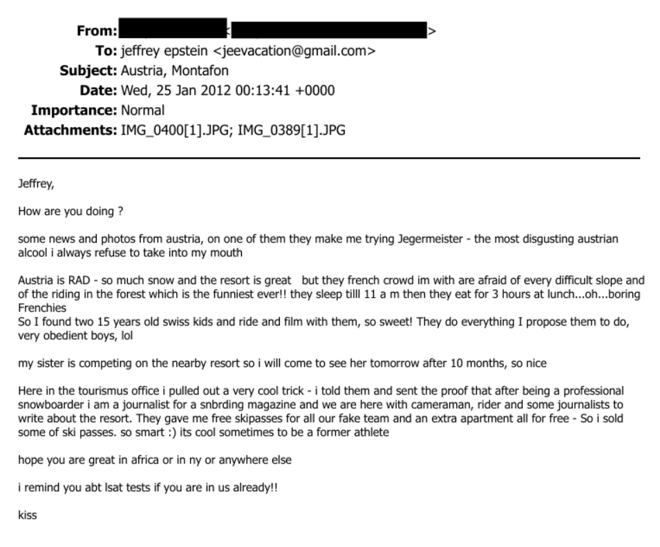 Grüße an Epstein aus dem Montafon: "Es waren sehr gehorsame Jungs"