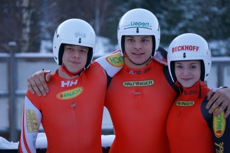 Rodeln Kunstbahn v.l. Yannik Müller, Jonas Müller, Sarah Tomaselli, RC Sparkasse Bludenz