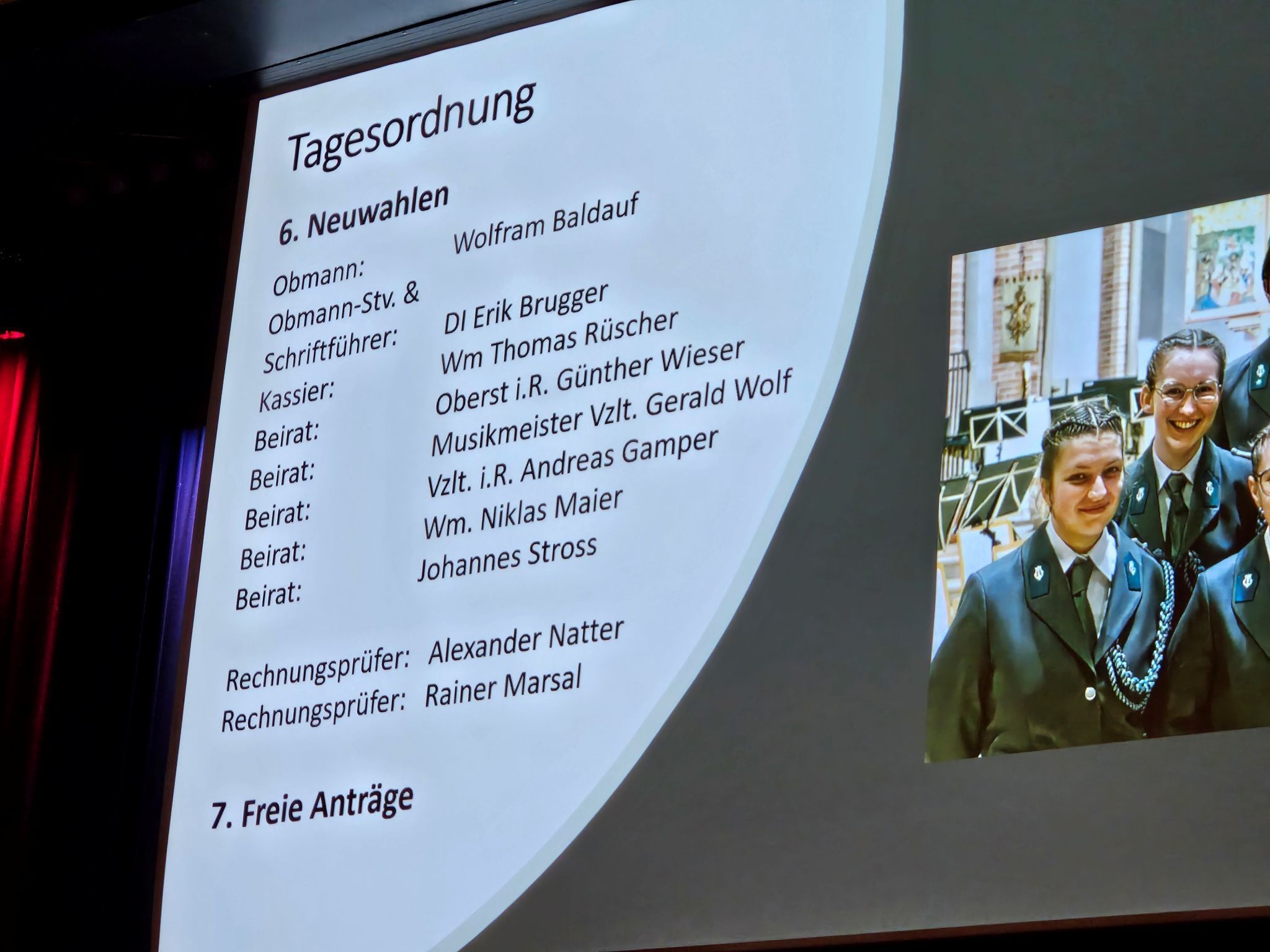 Auf der Tagesordnung der 21. Generalversammlung des Vereines zur Förderung des österreichischen Militärmusikwesens in Vorarlberg standen auch Neuwahlen.