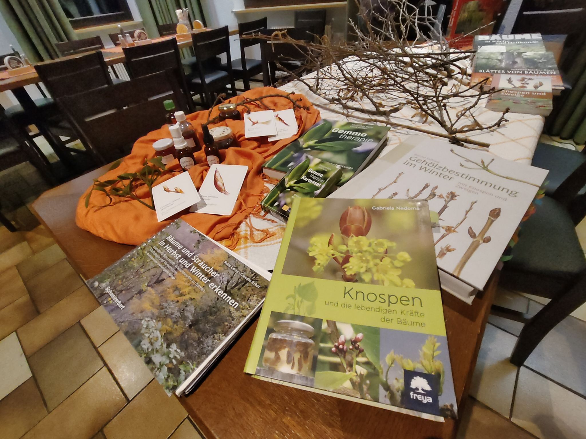 Referentin Claudia Tiefenthaler hatte spannende Fachbücher und Knospen mitgebracht.
