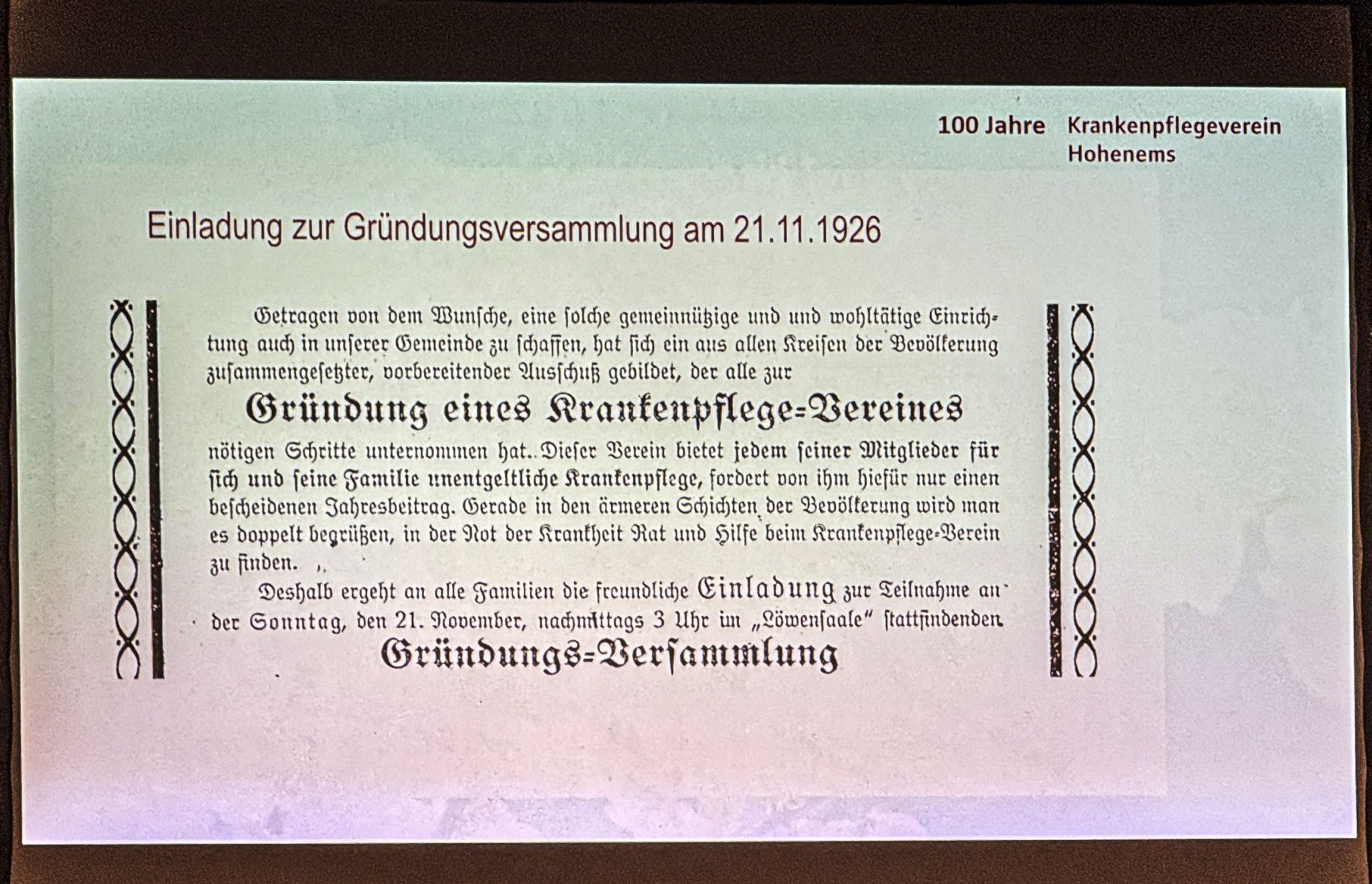 Einladung zur Gründung des KPV Hohenems vor beinahe 100 Jahren