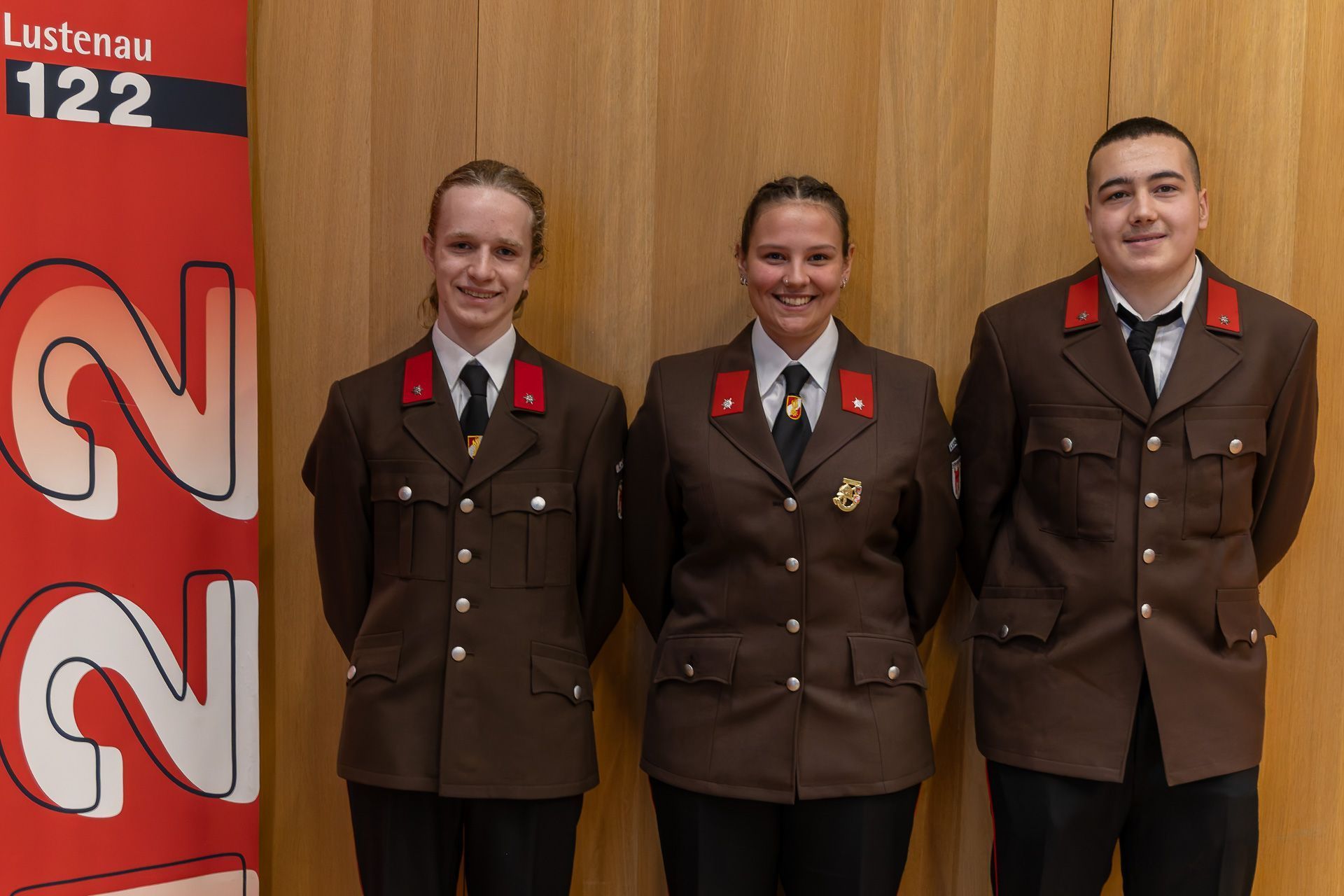 Lio Ritter, Celicitas Maier und Bozhidar Sakaliyski wurden angelobt. (Quelle: Feuerwehr Lustenau)
