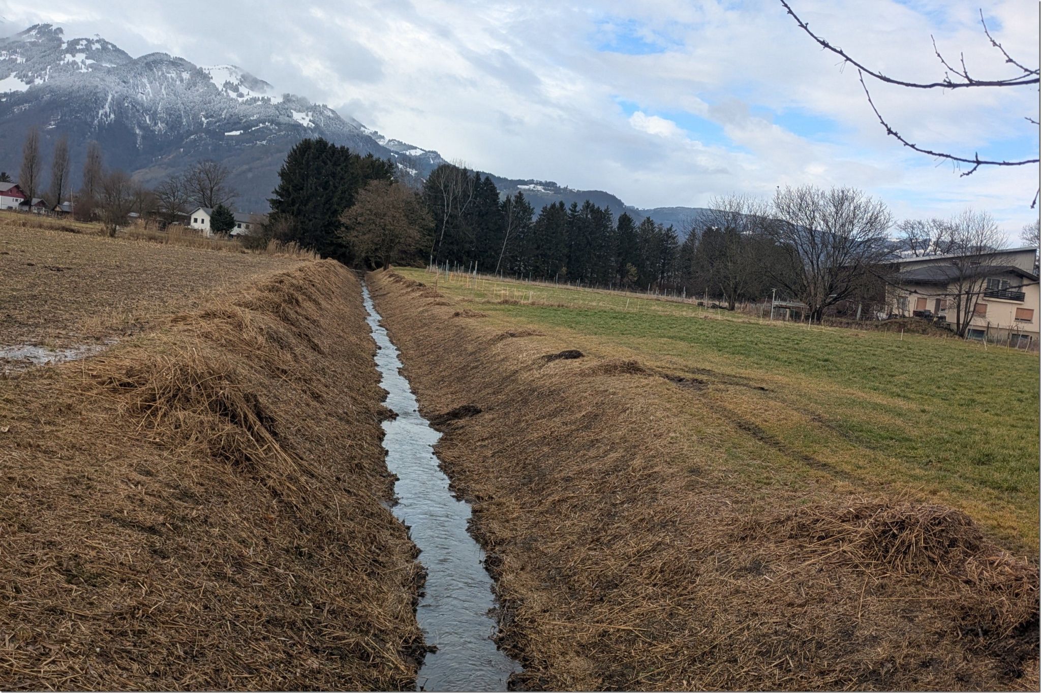Mäharbeiten entlang vieler Gräben.