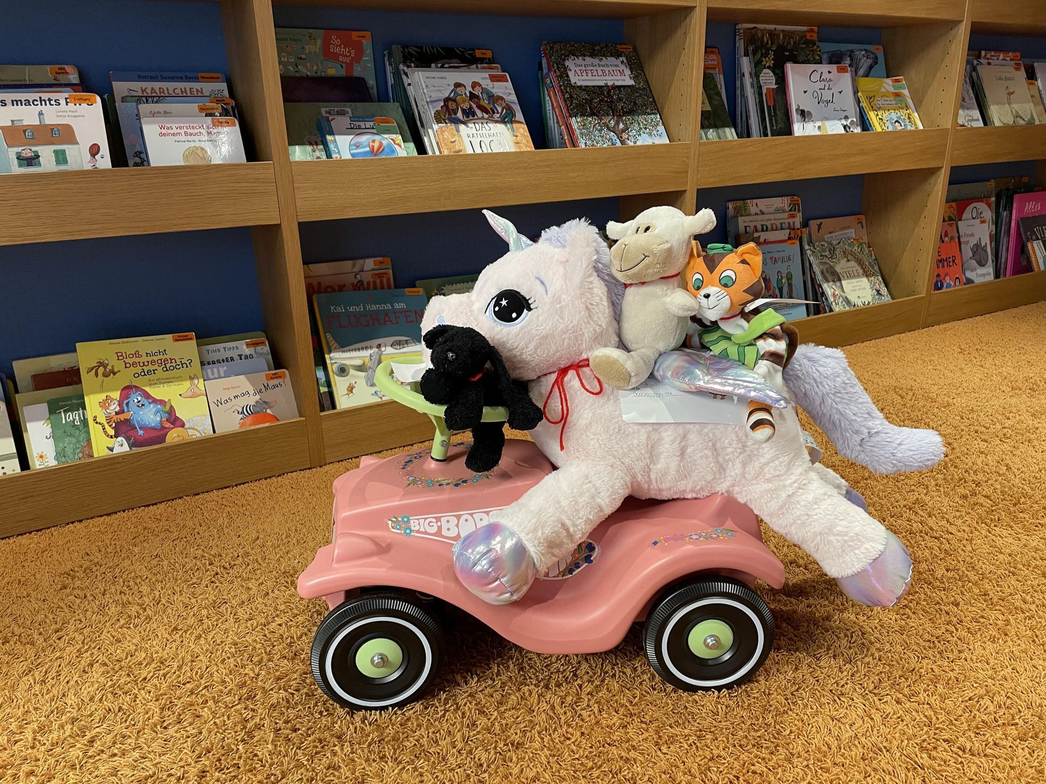 Ein paar Tiere machten eine gemeinsame Spritztour mit dem Bobby-Car.