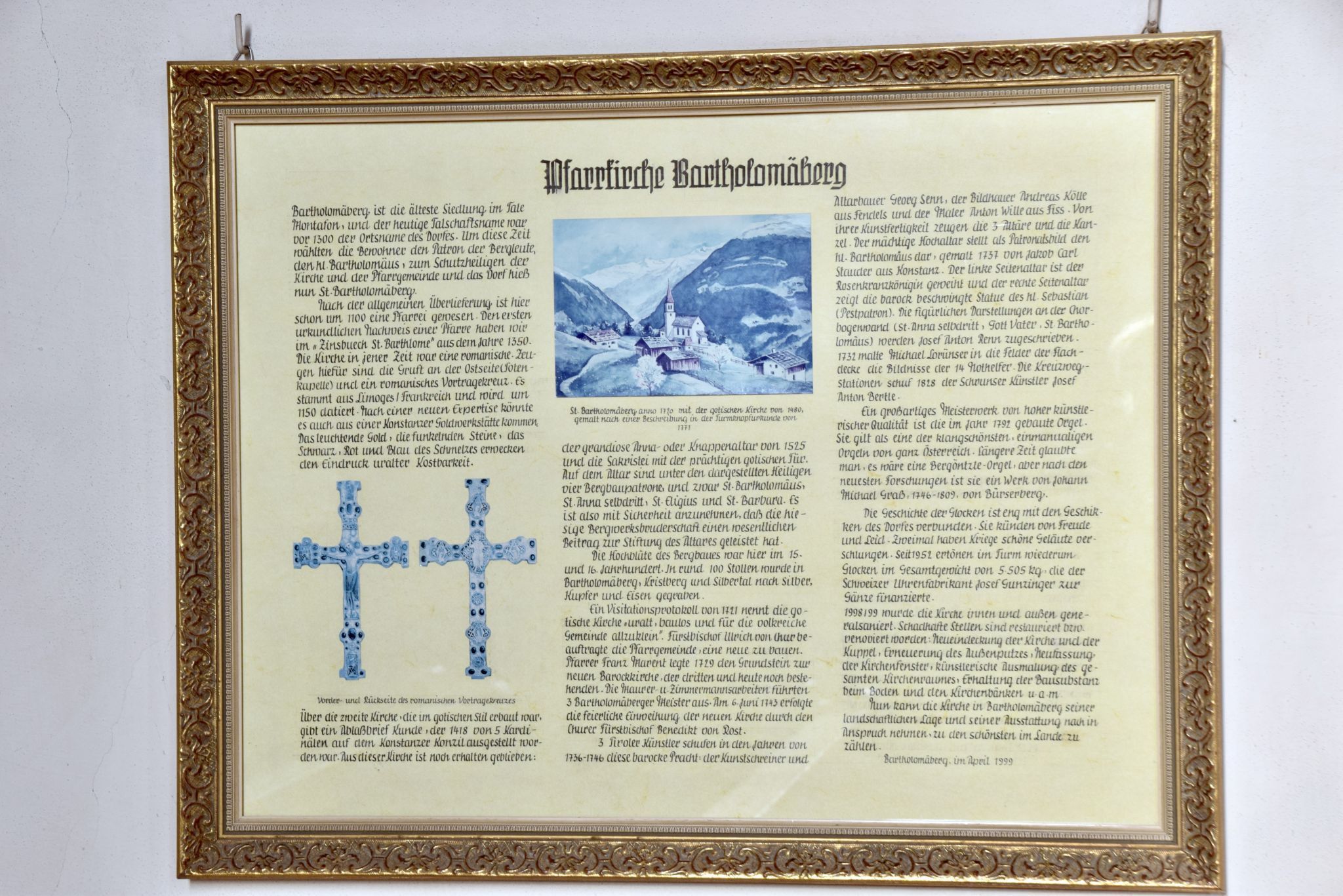 Eine Informationsschrift in der Pfarrkirche Bartholomäberg