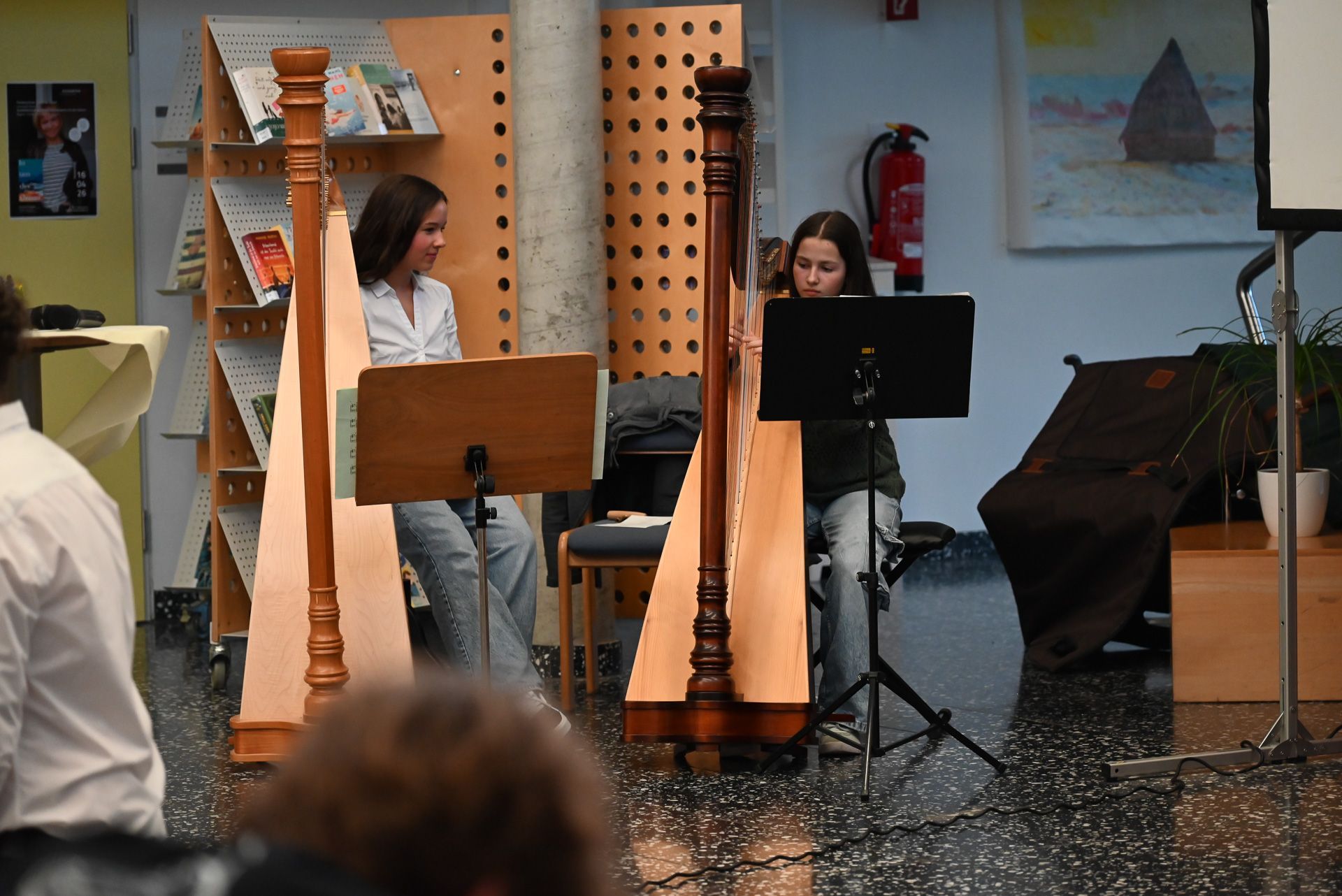 Sophia Kalt und Madita Knaus waren für die musikalische Gestaltung des Abends auf ihren Harfen zuständig.
