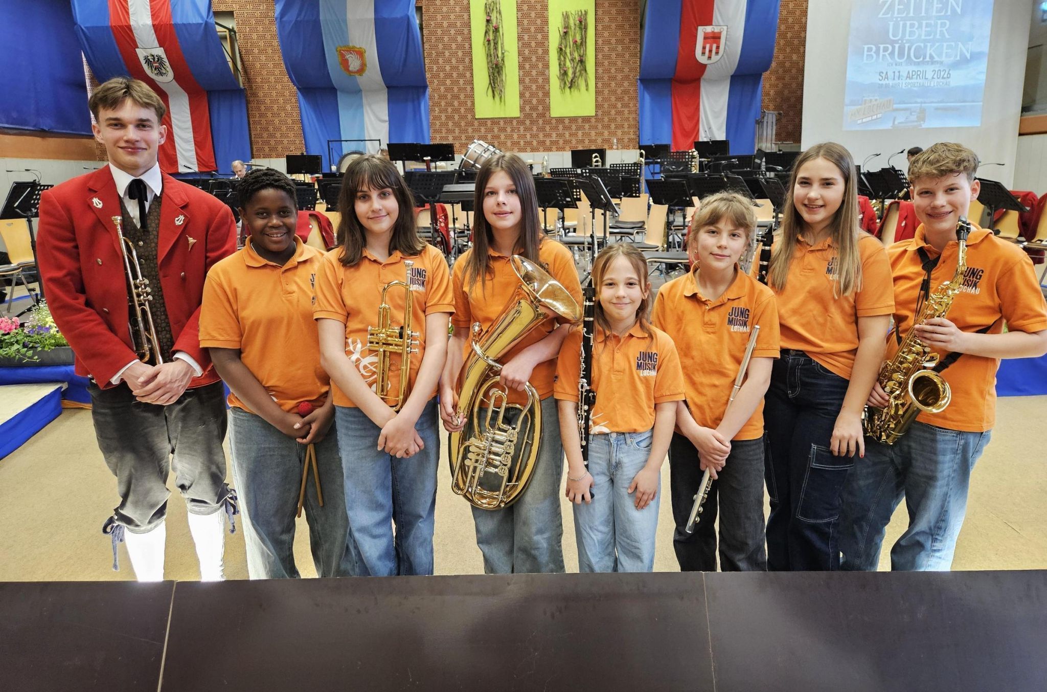 Ida Cemo, Maja Fitzel, Magdalena Guschl, Maya Hehle, Emma Jenny-Mitrovic, Luisa Kienreich, Flora Schmid, Julian Stefani und Lorenz Sigg erhielten das Juniorleistungsabzeichen des österreichischen Blasmusikverbandes.