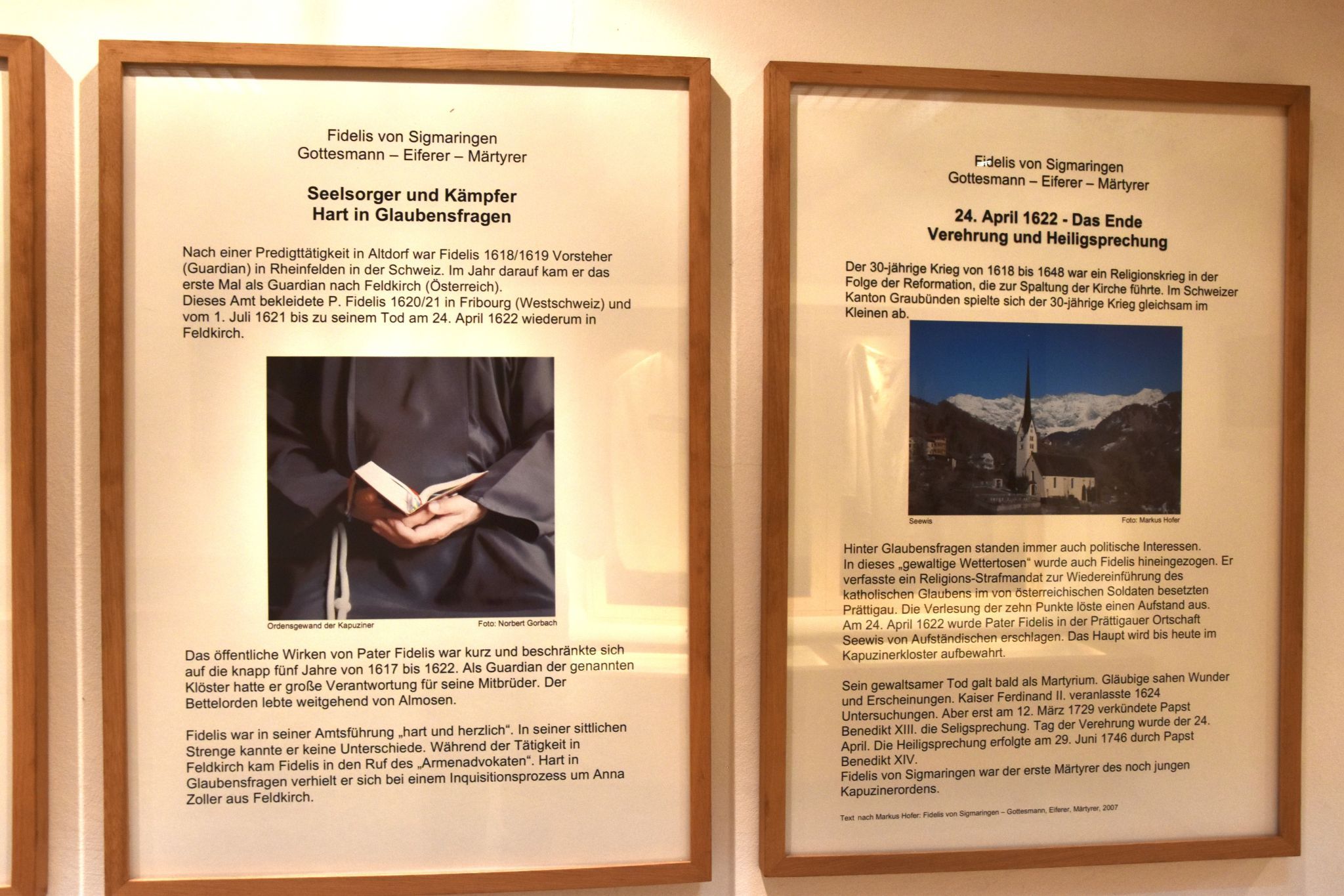In einem Nebenraum der Fideliskapelle des Feldkircher Kapuzinerklosters gibt es eine kleine Ausstellung zu Ehren des Heiligen Fidelis.
