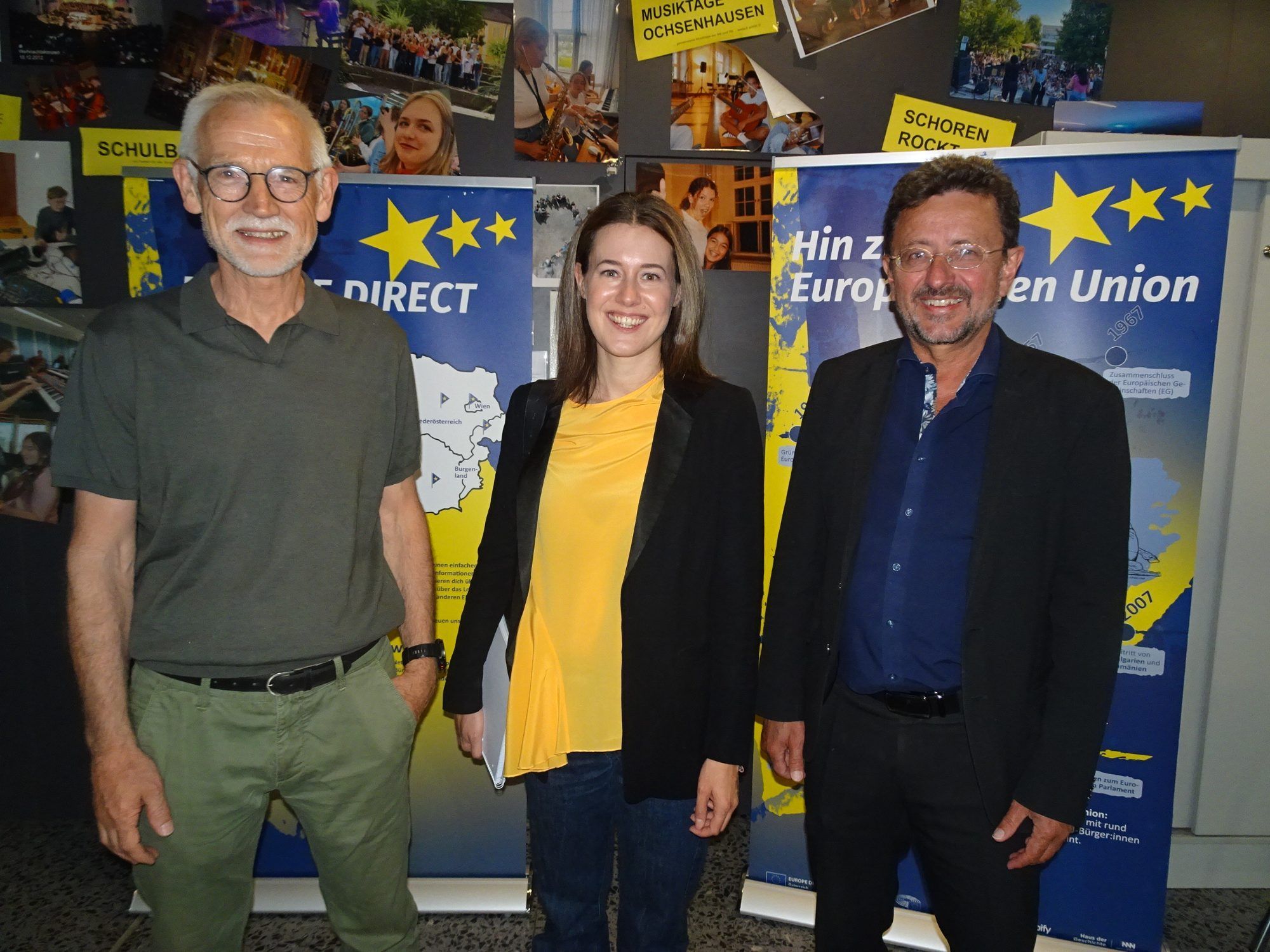 Markus Riedmann (li.) und Direktor Reinhard Sepp freuten sich, Claudia Gamon für einen spannenden Vortragsabend am Schoren begrüßen zu dürfen.