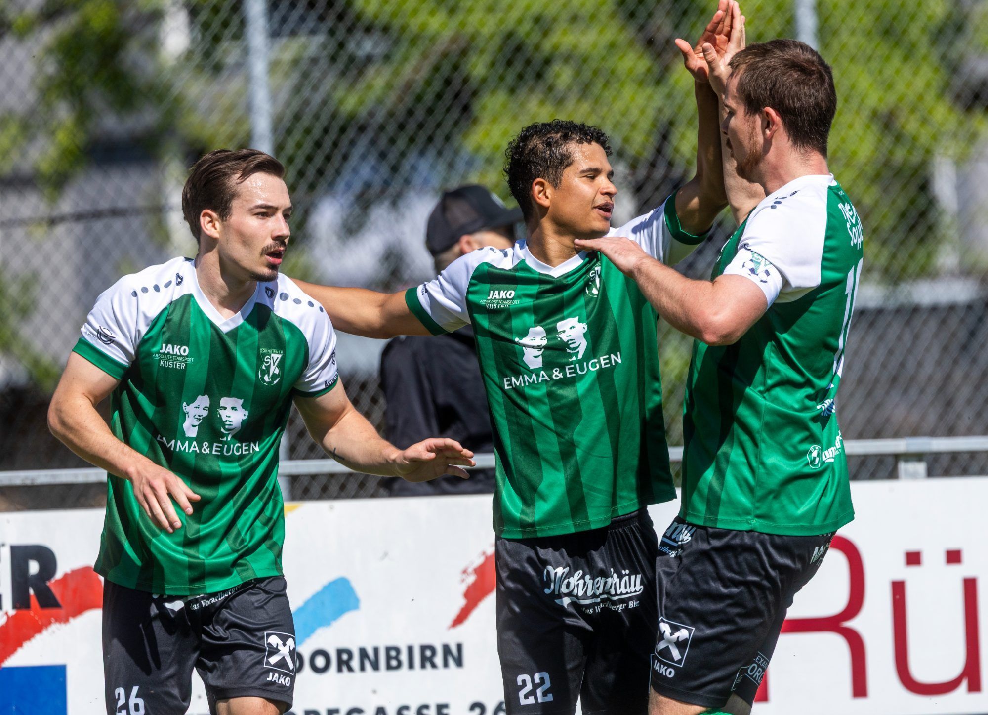 Das DSV-Trio Nico Schöpf, Idiano Lima Rosa dos Santos und Christopher Nagel wollen im Stadtderby jubeln. VN-PAULITSCH
