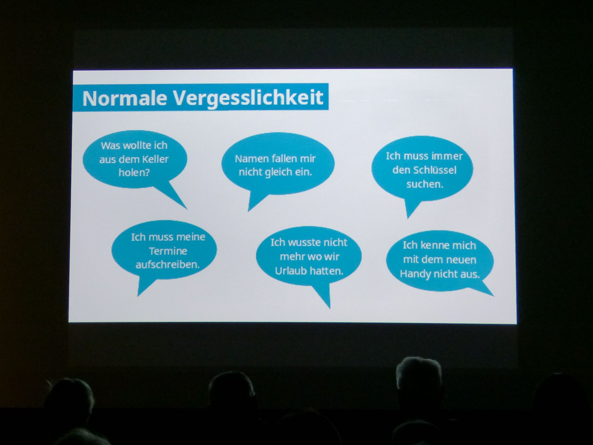 Typische Situationen normaler Vergesslichkeit auf einer Präsentationsfolie.